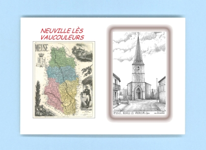 Cartes Postales impression Noir avec dpartement sur la ville de NEUVILLE LES VAUCOULEURS Titre : eglise