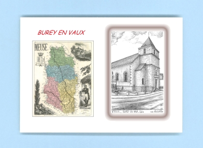 Cartes Postales impression Noir avec dpartement sur la ville de BUREY EN VAUX Titre : eglise
