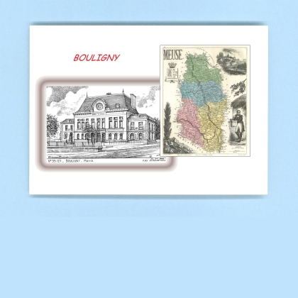 Cartes Postales impression Noir avec dpartement sur la ville de BOULIGNY Titre : mairie