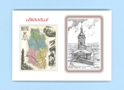 Cartes Postales impression Noir avec dpartement sur la ville de LEROUVILLE Titre : eglise