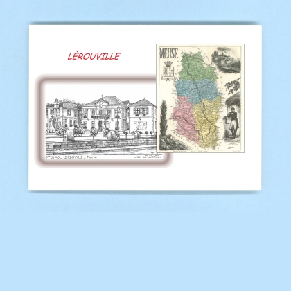Cartes Postales impression Noir avec dpartement sur la ville de LEROUVILLE Titre : mairie