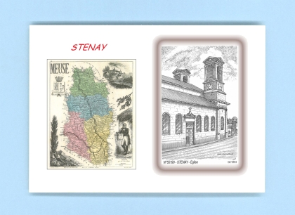 Cartes Postales impression Noir avec dpartement sur la ville de STENAY Titre : eglise