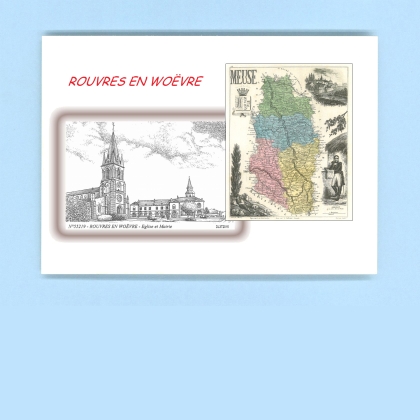 Cartes Postales impression Noir avec dpartement sur la ville de ROUVRES EN WOEVRE Titre : eglise et mairie