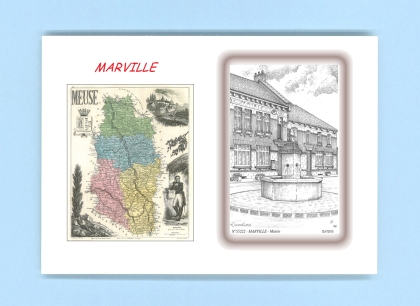 Cartes Postales impression Noir avec dpartement sur la ville de MARVILLE Titre : mairie