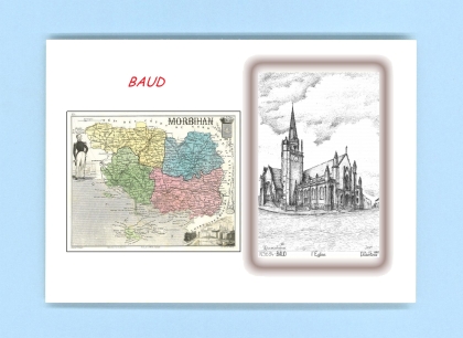 Cartes Postales impression Noir avec dpartement sur la ville de BAUD Titre : eglise