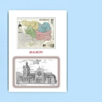 Cartes Postales impression Noir avec dpartement sur la ville de MAURON Titre : eglise