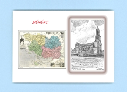 Cartes Postales impression Noir avec dpartement sur la ville de MENEAC Titre : eglise