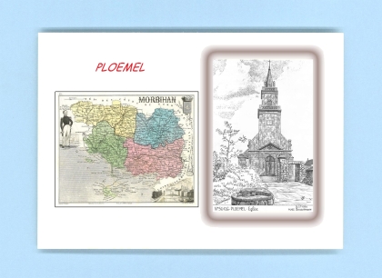 Cartes Postales impression Noir avec dpartement sur la ville de PLOEMEL Titre : eglise