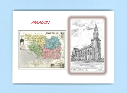 Cartes Postales impression Noir avec dpartement sur la ville de ARRADON Titre : eglise