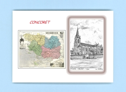 Cartes Postales impression Noir avec dpartement sur la ville de CONCORET Titre : eglise