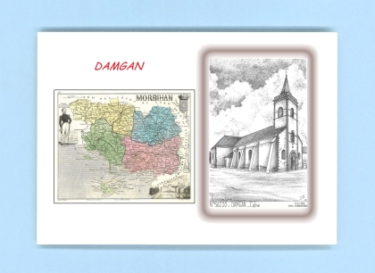 Cartes Postales impression Noir avec dpartement sur la ville de DAMGAN Titre : eglise