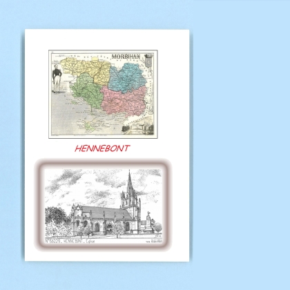 Cartes Postales impression Noir avec dpartement sur la ville de HENNEBONT Titre : eglise