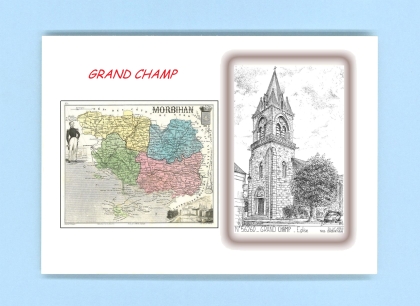 Cartes Postales impression Noir avec dpartement sur la ville de GRAND CHAMP Titre : eglise