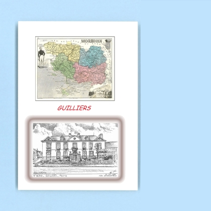Cartes Postales impression Noir avec dpartement sur la ville de GUILLIERS Titre : mairie