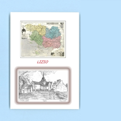 Cartes Postales impression Noir avec dpartement sur la ville de LIZIO Titre : eglise