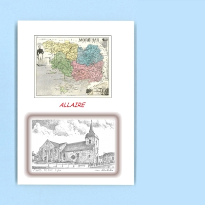 Cartes Postales impression Noir avec dpartement sur la ville de ALLAIRE Titre : eglise