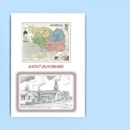 Cartes Postales impression Noir avec dpartement sur la ville de ST GUYOMARD Titre : mairie et eglise