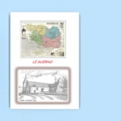 Cartes Postales impression Noir avec dpartement sur la ville de LE GUERNO Titre : eglise