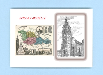 Cartes Postales impression Noir avec dpartement sur la ville de BOULAY MOSELLE Titre : eglise st etienne