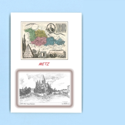 Cartes Postales impression Noir avec dpartement sur la ville de METZ Titre : temple protestant