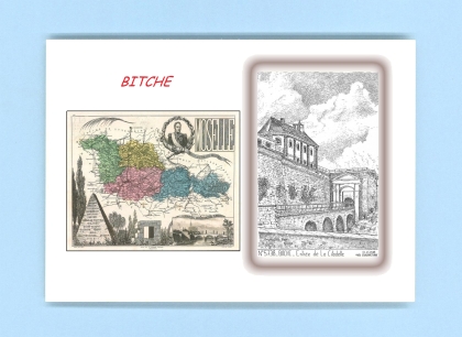 Cartes Postales impression Noir avec dpartement sur la ville de BITCHE Titre : entree de la citadelle
