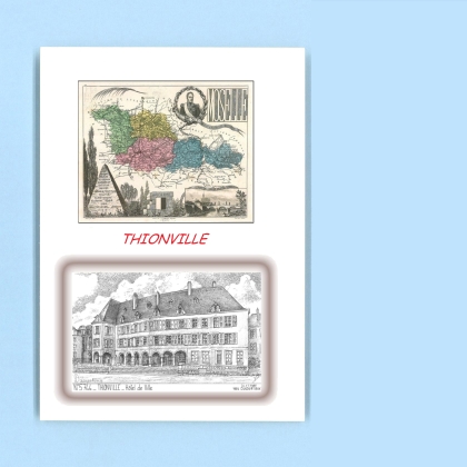 Cartes Postales impression Noir avec dpartement sur la ville de THIONVILLE Titre : hotel de ville
