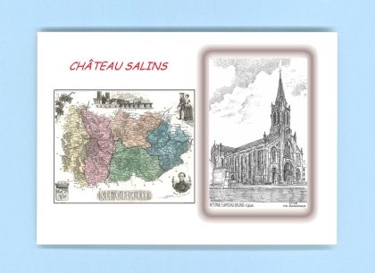 Cartes Postales impression Noir avec dpartement sur la ville de CHATEAU SALINS Titre : eglise