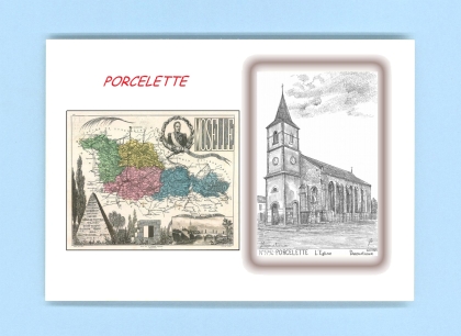 Cartes Postales impression Noir avec dpartement sur la ville de PORCELETTE Titre : eglise
