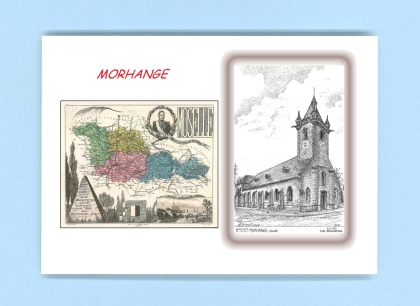 Cartes Postales impression Noir avec dpartement sur la ville de MORHANGE Titre : eglise