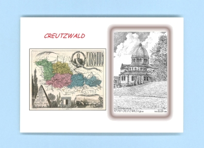 Cartes Postales impression Noir avec dpartement sur la ville de CREUTZWALD Titre : eglise