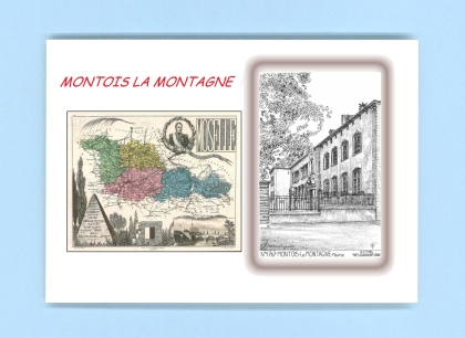 Cartes Postales impression Noir avec dpartement sur la ville de MONTOIS LA MONTAGNE Titre : mairie
