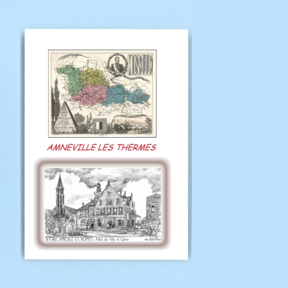 Cartes Postales impression Noir avec dpartement sur la ville de AMNEVILLE LES THERMES Titre : hotel de ville et eglise
