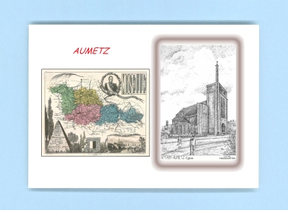 Cartes Postales impression Noir avec dpartement sur la ville de AUMETZ Titre : eglise