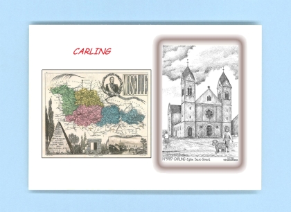 Cartes Postales impression Noir avec dpartement sur la ville de CARLING Titre : eglise st gerard