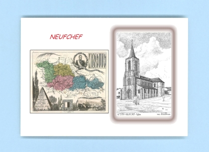 Cartes Postales impression Noir avec dpartement sur la ville de NEUFCHEF Titre : eglise