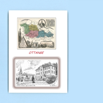 Cartes Postales impression Noir avec dpartement sur la ville de OTTANGE Titre : eglise et hotel de ville