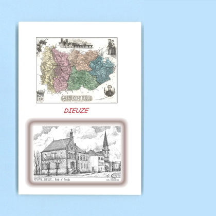 Cartes Postales impression Noir avec dpartement sur la ville de DIEUZE Titre : poste et temple