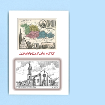 Cartes Postales impression Noir avec dpartement sur la ville de LONGEVILLE LES METZ Titre : eglise