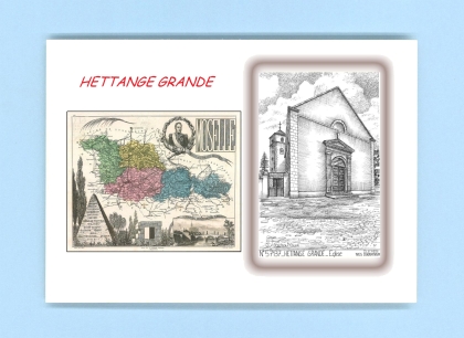 Cartes Postales impression Noir avec dpartement sur la ville de HETTANGE GRANDE Titre : eglise