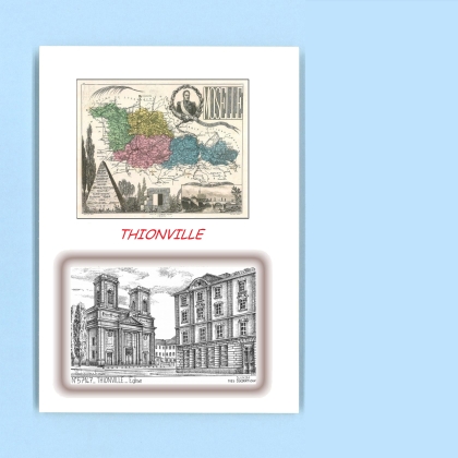 Cartes Postales impression Noir avec dpartement sur la ville de THIONVILLE Titre : eglise