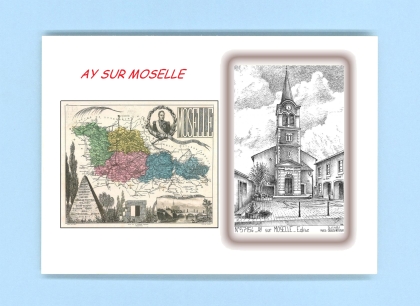 Cartes Postales impression Noir avec dpartement sur la ville de AY SUR MOSELLE Titre : eglise