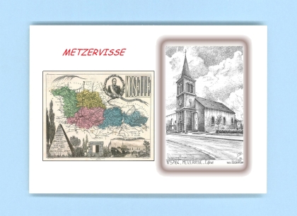 Cartes Postales impression Noir avec dpartement sur la ville de METZERVISSE Titre : eglise