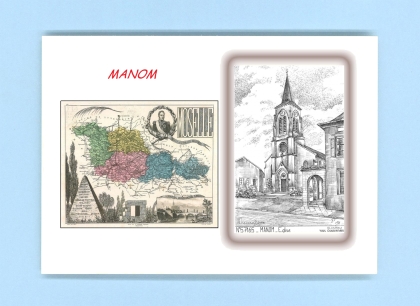 Cartes Postales impression Noir avec dpartement sur la ville de MANOM Titre : eglise