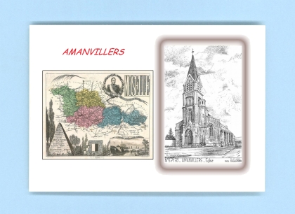 Cartes Postales impression Noir avec dpartement sur la ville de AMANVILLERS Titre : eglise