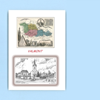 Cartes Postales impression Noir avec dpartement sur la ville de VALMONT Titre : eglise