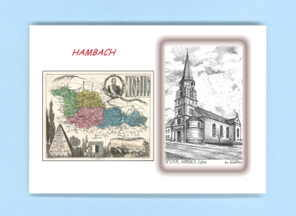 Cartes Postales impression Noir avec dpartement sur la ville de HAMBACH Titre : eglise