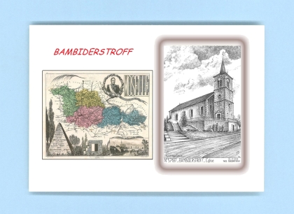 Cartes Postales impression Noir avec dpartement sur la ville de BAMBIDERSTROFF Titre : eglise