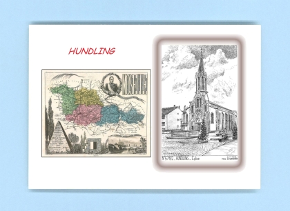 Cartes Postales impression Noir avec dpartement sur la ville de HUNDLING Titre : eglise