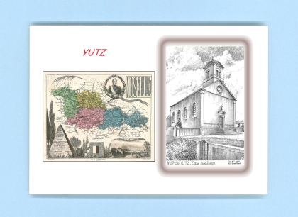 Cartes Postales impression Noir avec dpartement sur la ville de YUTZ Titre : eglise st joseph