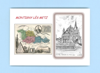 Cartes Postales impression Noir avec dpartement sur la ville de MONTIGNY LES METZ Titre : eglise